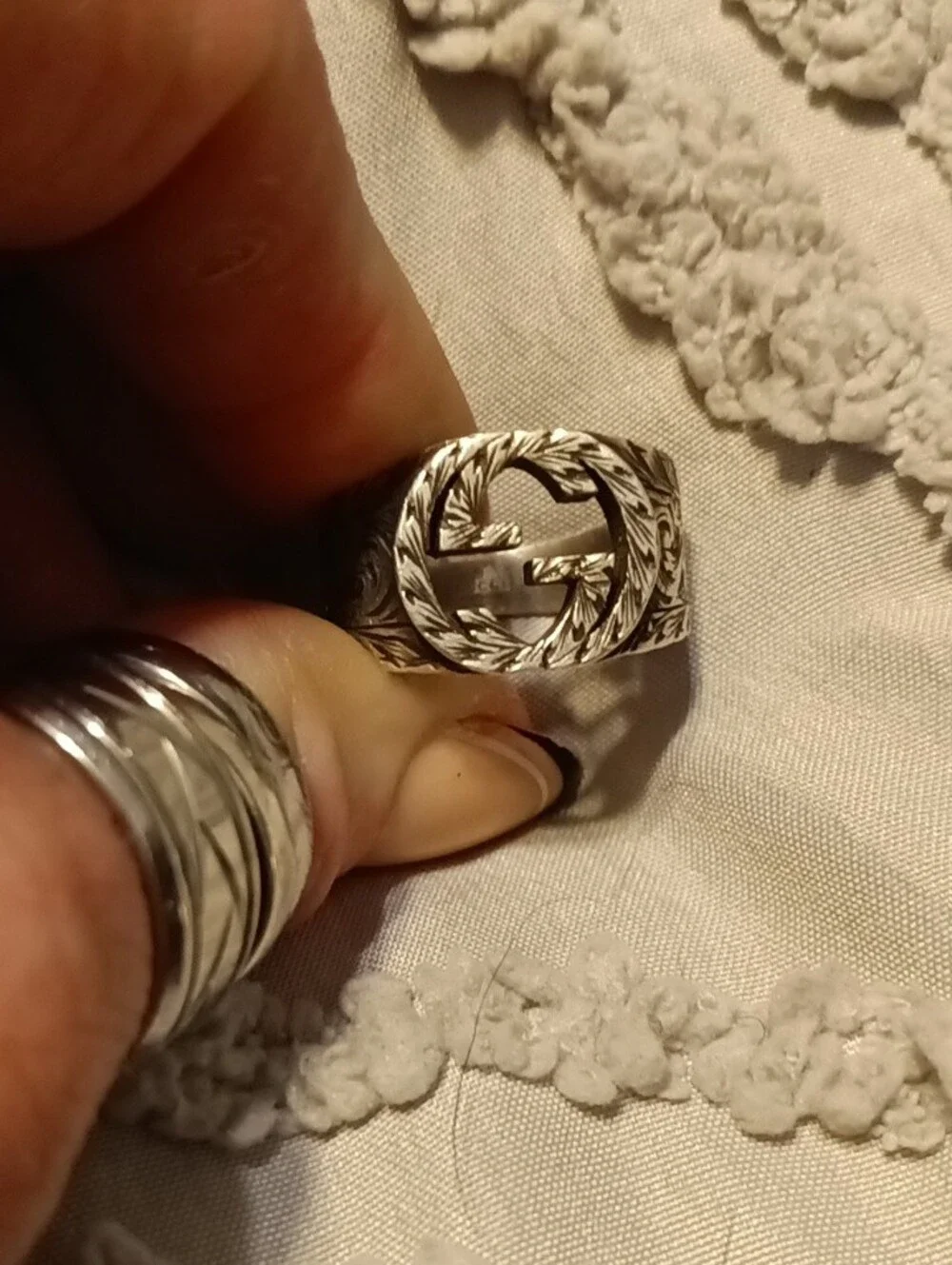 Gucci Silver-Tone Men's Signet Ring with Cutout Emblem